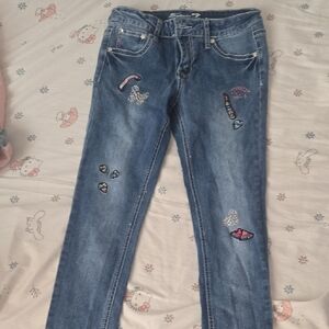 Seven7 Kids's Blue Skinny Jeans with Embroidered Patches